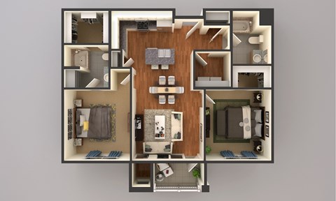 Floor plan for 2 beds, 2 baths, 1186 sqft